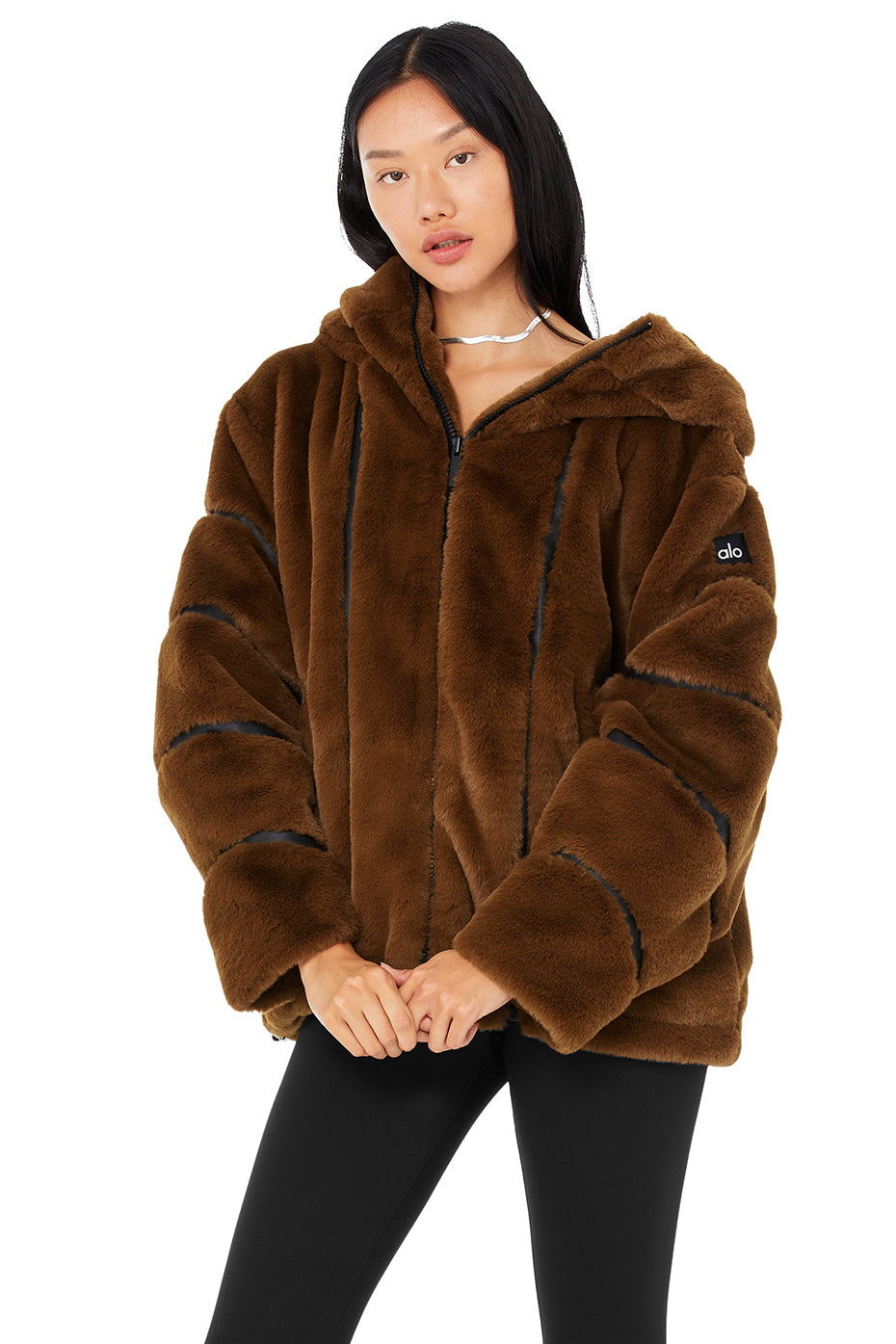 Knock Out Faux Fur Jacket in Chocolate by Alo Yoga - International