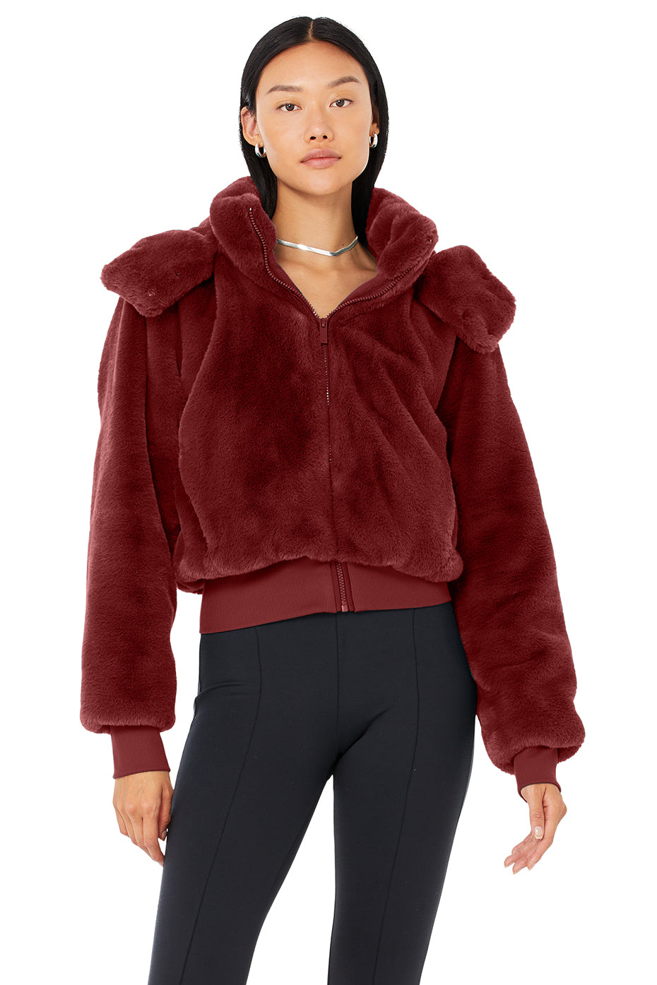 Faux Fur Foxy Jacket in Cranberry by Alo Yoga - International Design Forum