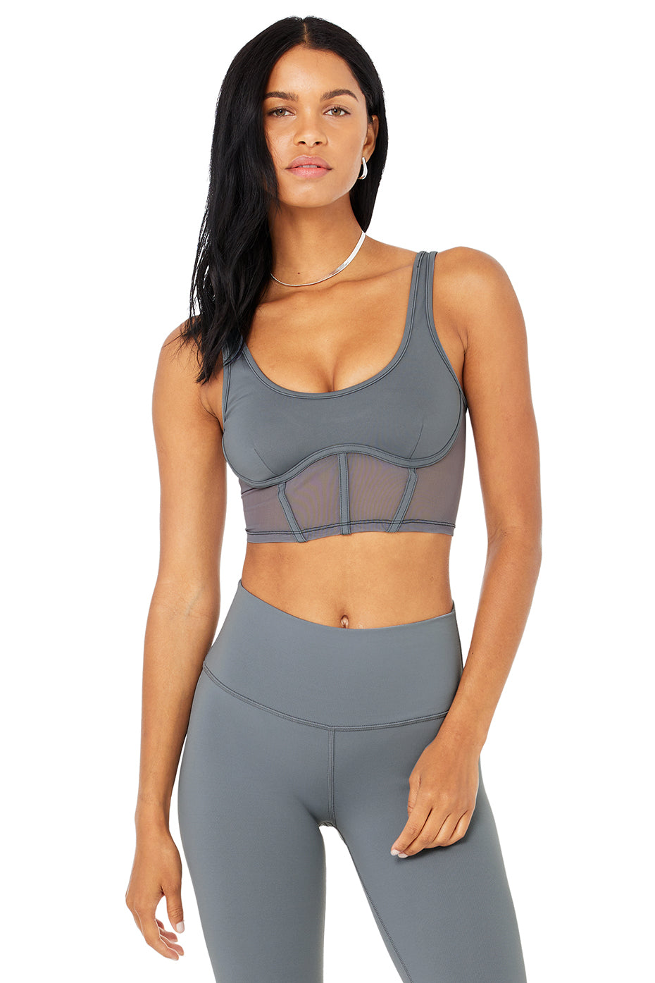 Airbrush Mesh Corset Tank Top in Steel Blue by Alo Yoga