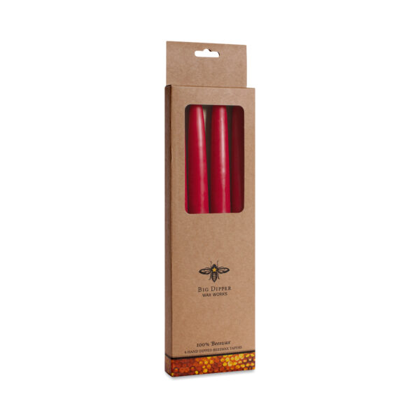 Big Dipper Wax Works Beeswax Taper Candles, Red 4 count